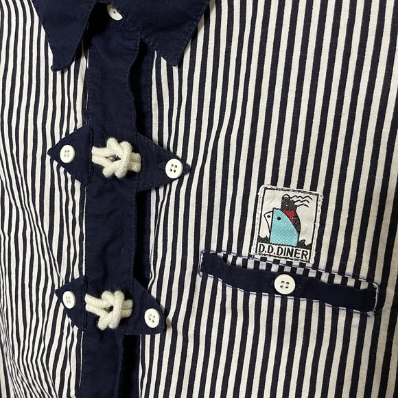 Vintage Sailors Nautical Knot Pinstripe Button Up - Picture 2 of 6